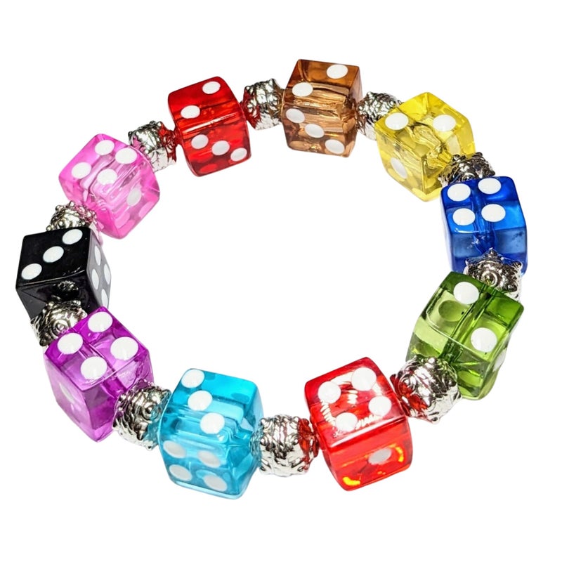 fiona Dice Bracelet, Casino Bracelet For Women, Bunco Bracelet Gift, Plastic Beaded Bracelet Multi Color 1 pc - Image 1
